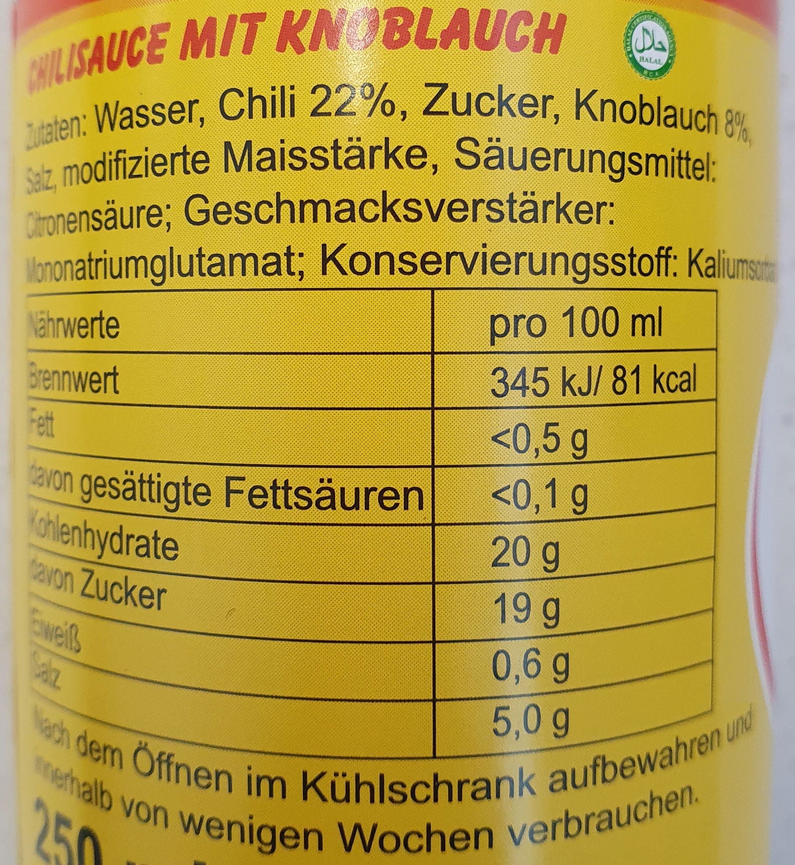 Cholimex Chilisauce Knoblauch 250ml 